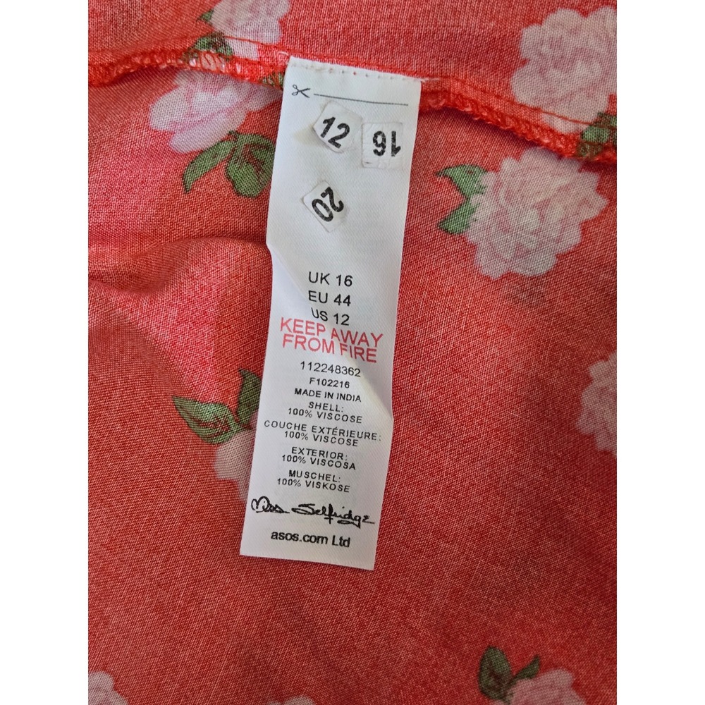 Miss Selfridge Red Floral Rose Button Side Slit Midi Skirt US 12 Viscose - Picture 7 of 9